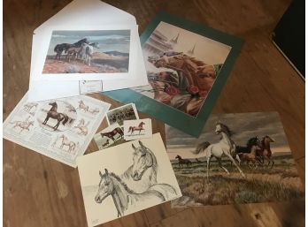 Vintage Signed And Numbered Print 'The Mustangs,' By Sam Savitt, And Additional Equestrian Art Pieces