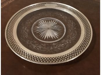 Vintage Cut Glass And Sterling Silver 10' Platter