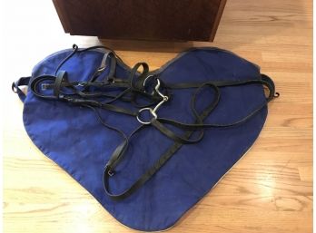 Vintage Leather English Bridle And Snaffle Bit And Bag