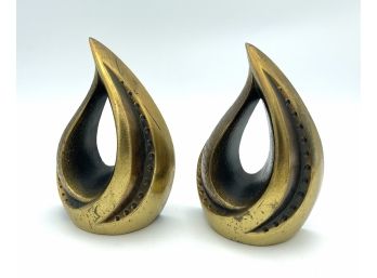 Pair Of 1950s Ben Seibel Brass Flame Bookends For Jenfred