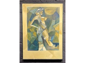 Vintage Abstract Cubist Painting Of Nude Woman