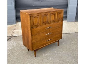 Mid Century Broyhill Sculptra Tallboy Dresser With Hinged Doors