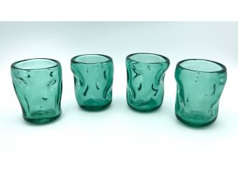 Set Of Vintage Hand Blown Blenko Style Dimple Glasses