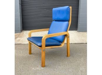 Vintage Oak And Vinyl High Back Armchair