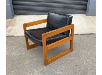 Vintage Edward Axel Roffman Associates Oak And Vinyl Lounge Chair