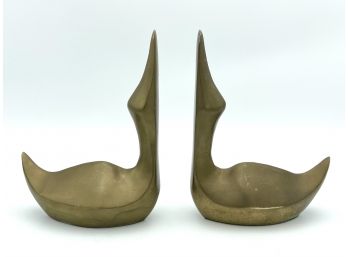 Pair Of Vintage Modernist Brass Duck Bookends