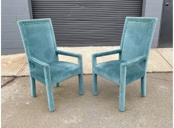 Pair Of Vintage Parsons Style Upholstered Armchairs