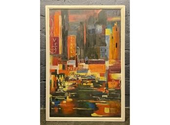 Vintage Abstract Oil On Board Of Jazz District Street Scene