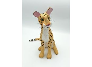 Vintage Joe Ortega Folk Art Hand Carved Wooden Cheetah Sculpture