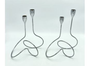 Pair Of Black And Blum Chrome Loop Candlesticks