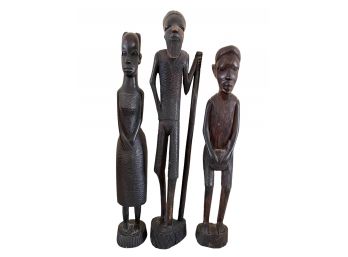 Trio Of Vintage Hand Carved African Wooden Figures