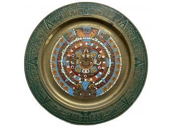 Vintage Aztec Calendar Brass Plate 11'