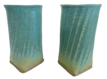 A Pair Of Signed Studio Ceramic Vases 6'