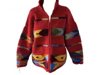 Vintage Artisan Ecuadorian Red Wool Sweater By ISHKA