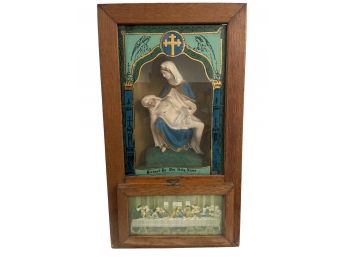 Antique Catholic Viaticum Last Rites Wooden Wall Hanging Shadow Box (#2) 13' X 24'