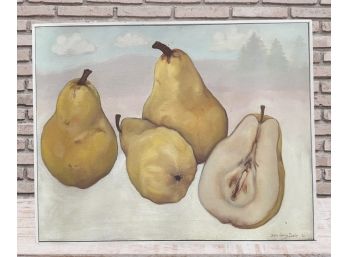 Vintage Oil On Canvas Painting Of Pears  -Signed Diane Spring Slade 77'