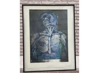 Signed Abstract Monotype 'Blue Male Torso' 28' X 36'