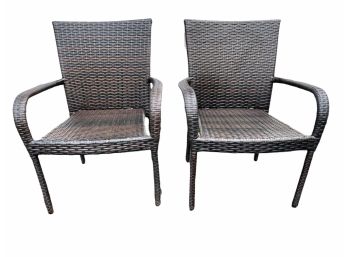 Pair Of Newer Faux Wicker Outdoor Arm Chairs