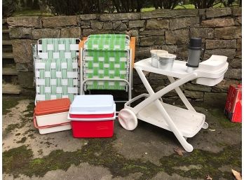 White Resin Patio Cart Coolers And Chairs