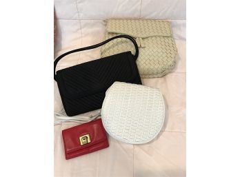 Assortment Of Evening Bags And Red Wallet