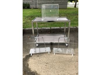 Two Vintage Lucite Magazine Holders & Cart