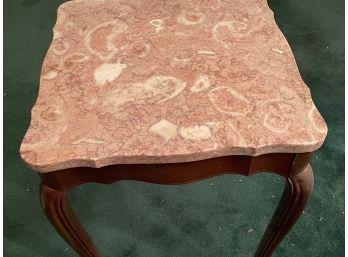 Side Table / Console Wood With Pink Marble Top Vintage