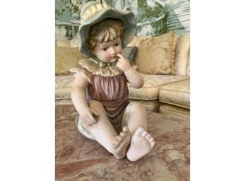 Vintage Andrea Sadek 1960s Piano Baby Girl With Bonnet Bisque Porcelain Figure Design Registered 6162