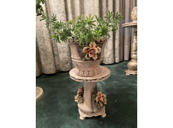 Capodimonte Porcelain Floral Motif Pedestal And Planter Set