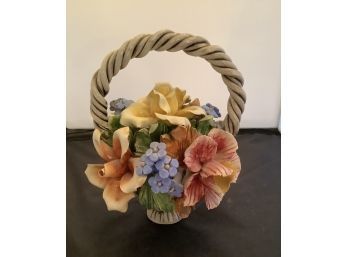 Capodimonte Basket With Flowers Sculpture - Italian Porcelain  - Decorative