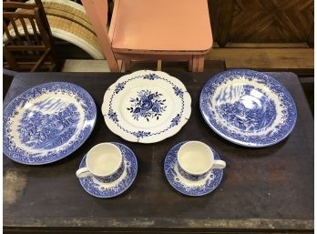 Currier And Ives And Dresden Blue Transferware