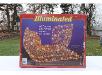 42' Illuminated 200 Lights Grapevine Sleigh - In Or Outdoor Use NEW