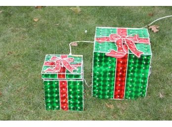 2-Pc Holographic Green & Red Gift Box Set With Small Box Open's And Closes & Says 'Happy Holidays'