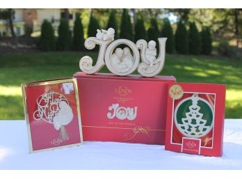 Hard To Find Collection Of Lenox Holiday Items -JOY Nativity Display & 2 Ornaments In Boxes