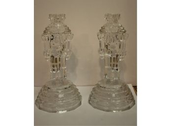 Pair Of Crystal Nutcracker 8 1/4'Taper Candlestick Holders