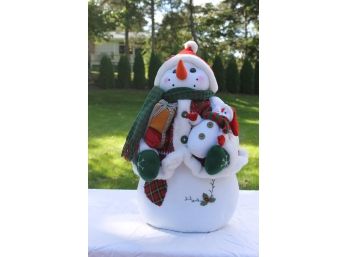 Stuffed Snowman With Scarf & Sweater Holding A Baby Snowman