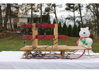 Child's Wood And Metal Sled Wrapped With Christmas Lights - Used For Gifts