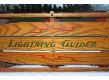 Vintage Lightning Guider Wooden Snow Sleigh With Steel Rails By The Standard Novelty Works