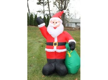 Lighted Blow Up Santa & His Bag Stands 4 Feet Tall - Uses Fan To Inflate