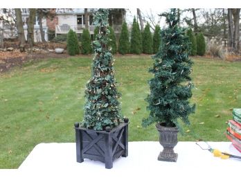 Two 4 Foot Indoor/Outdoor Lighted Christmas Trees