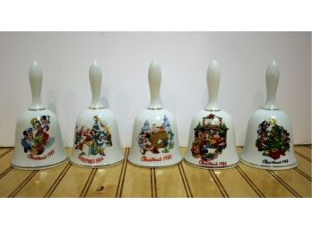 5 Vintage 1980s The Disney Collection Ltd Edition Porcelain Holiday Bells