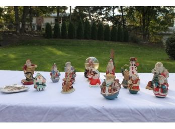 Vintage Snow Globe, Ceramic Candy Dish And 15 Vintage Santa Figurines - Coke, Roman, Inc, Midwest & House Of Hatten