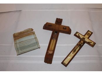 Vintage 13' Blessings Wood Slide Crucifix With Original Candles, Holy Water & Instructions
