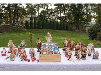 Christmas Collection Of Nearly 25 Vintage Santa's, Dozen Mercury Glass Ornaments, Large Bell Etc.