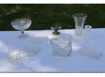 Collection Of Crystal & Cut Glass Including A Beautiful Crystal Sleigh