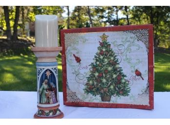 Flickering Candle With Nativity Stand - Stands Over 16' With Storage Box - Battery Powered
