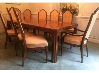 Parquet Top Wood Dining Table & EIGHT Chairs