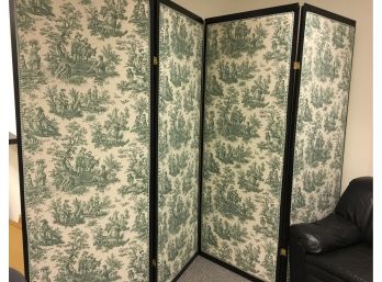 A Vintage Four Panel Toile Panel Screen / Room Divider - 32'w X 86h