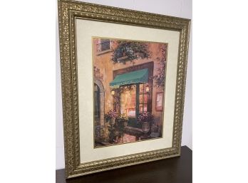 Signed Valdimir European Scene Old Village Restaurant Print Framed - 29'w X 36'h