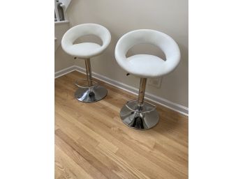 A Pair Of Modern Round Kitchen Counter Stools - Swivel & Adjustable - 21'w X 16'd X 34'h