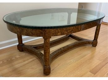 An Oval Glass Top On Painted Wood Base Vintage  Cocktail Table - 48'long X 22'w X 18'h